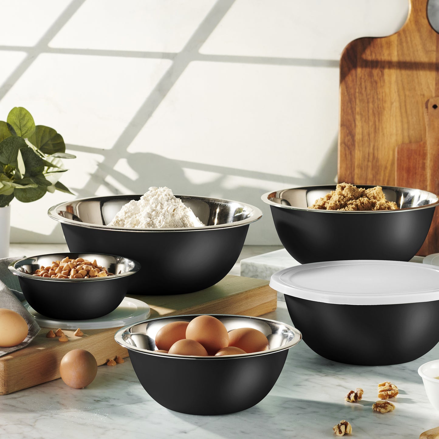 Stainless Steel Mixing Bowls With Lids Set, Black