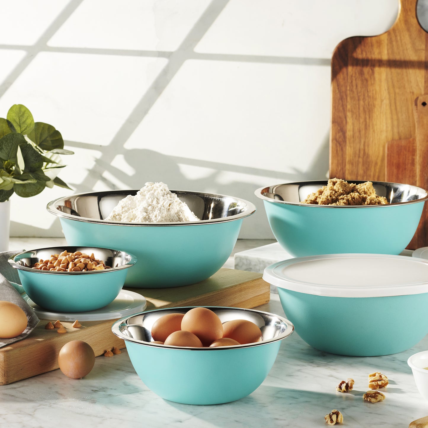 Stainless Steel Mixing Bowls With Lids Set, Blue