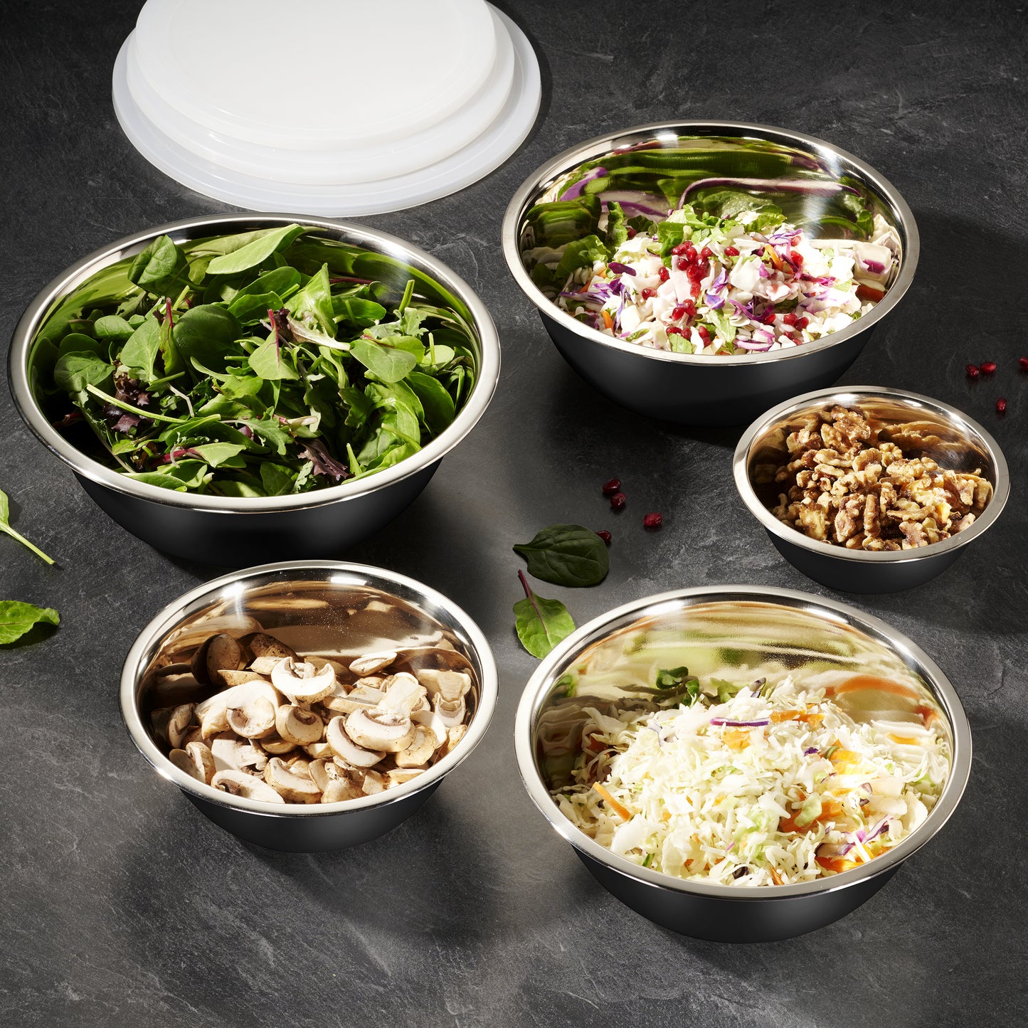 Stainless Steel Mixing Bowls With Lids Set, Black