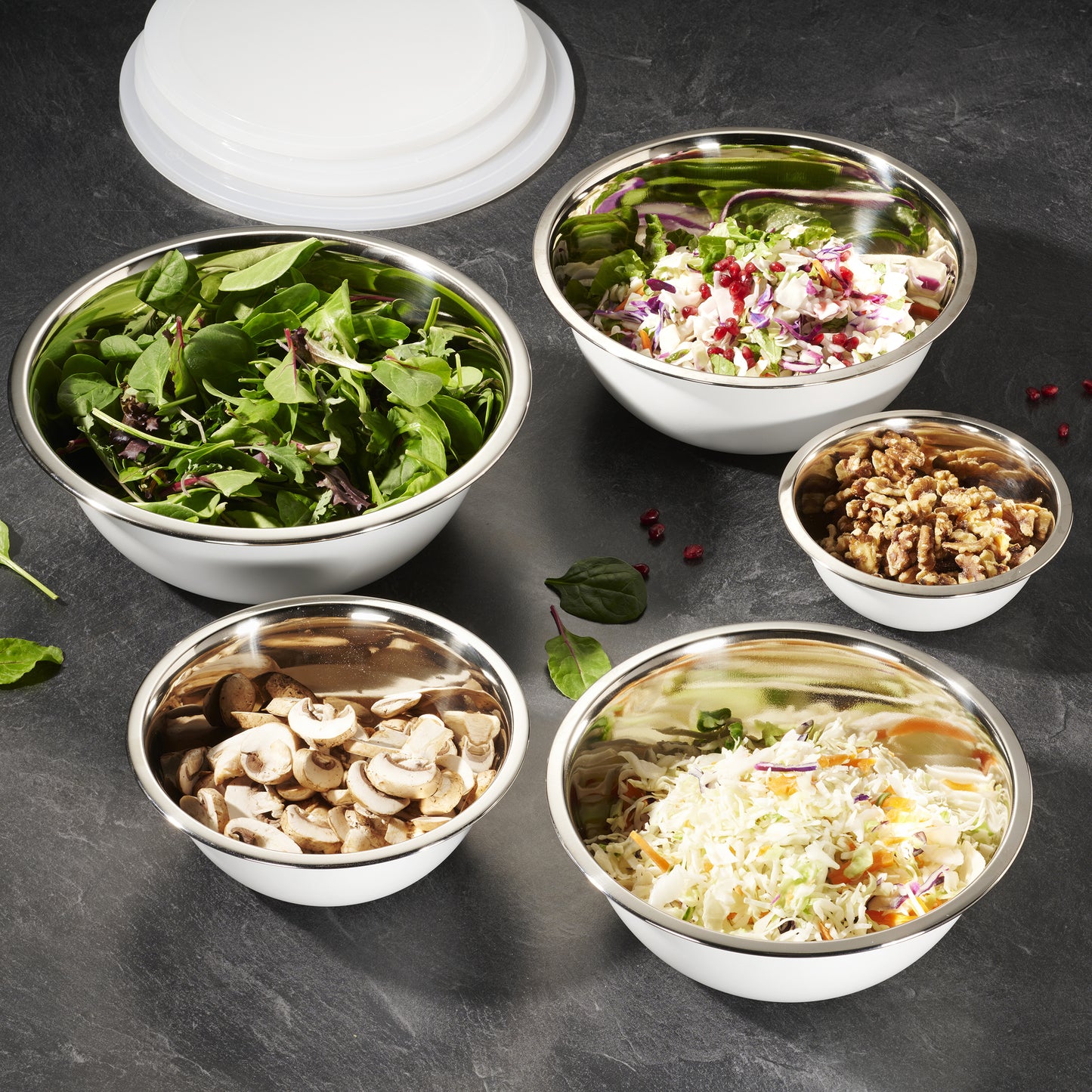 Stainless Steel Mixing Bowls With Lids Set, White
