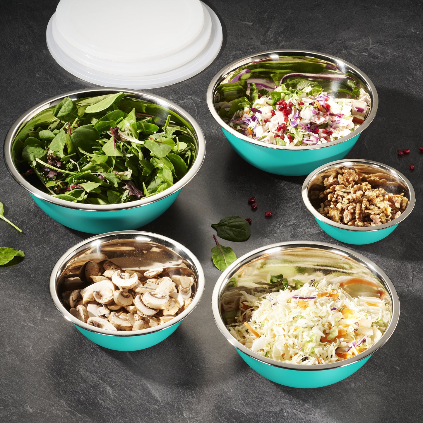 Stainless Steel Mixing Bowls With Lids Set, Blue