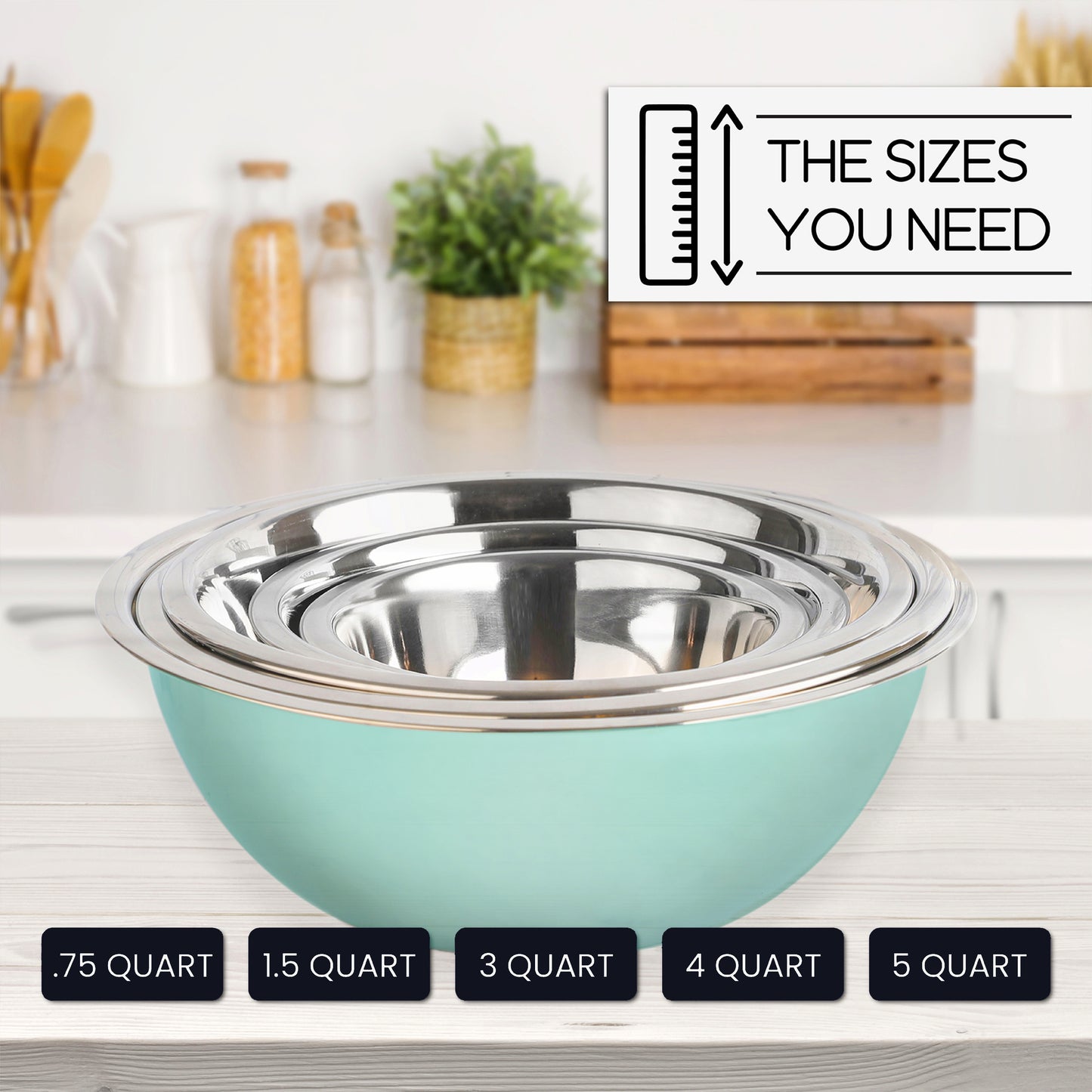 Stainless Steel Mixing Bowls Set - Blue