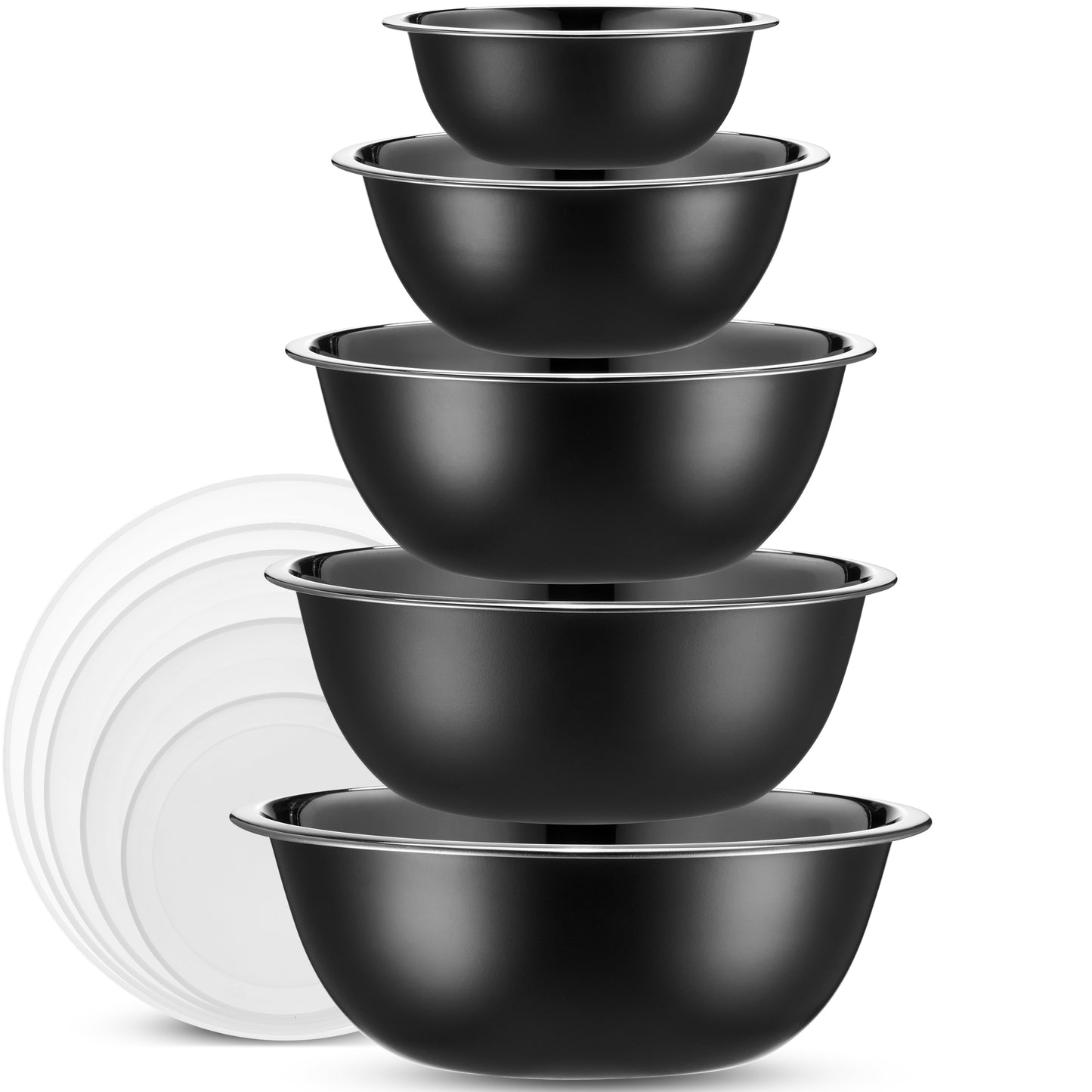 Stainless Steel Mixing Bowls With Lids Set, Black