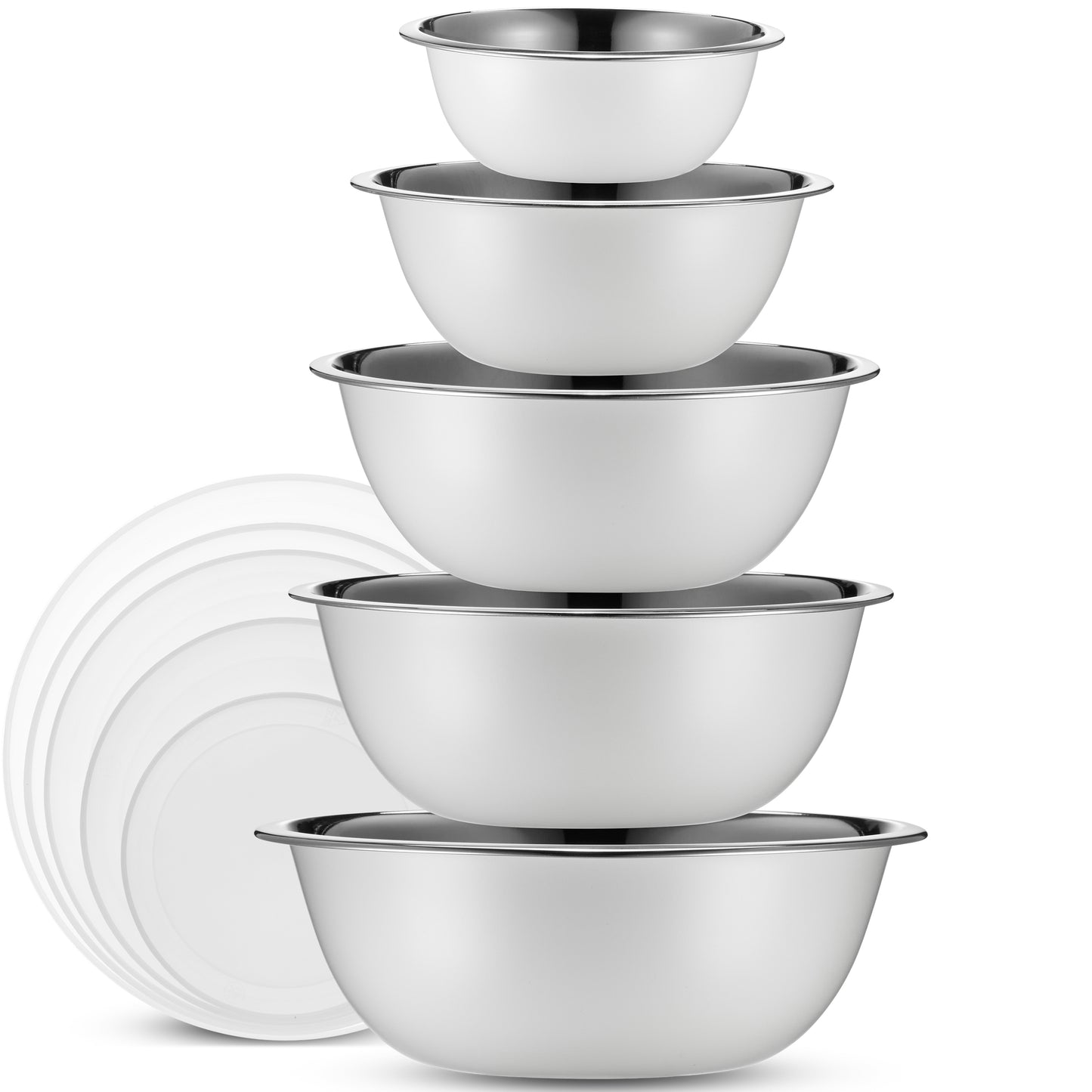 Stainless Steel Mixing Bowls With Lids Set, White