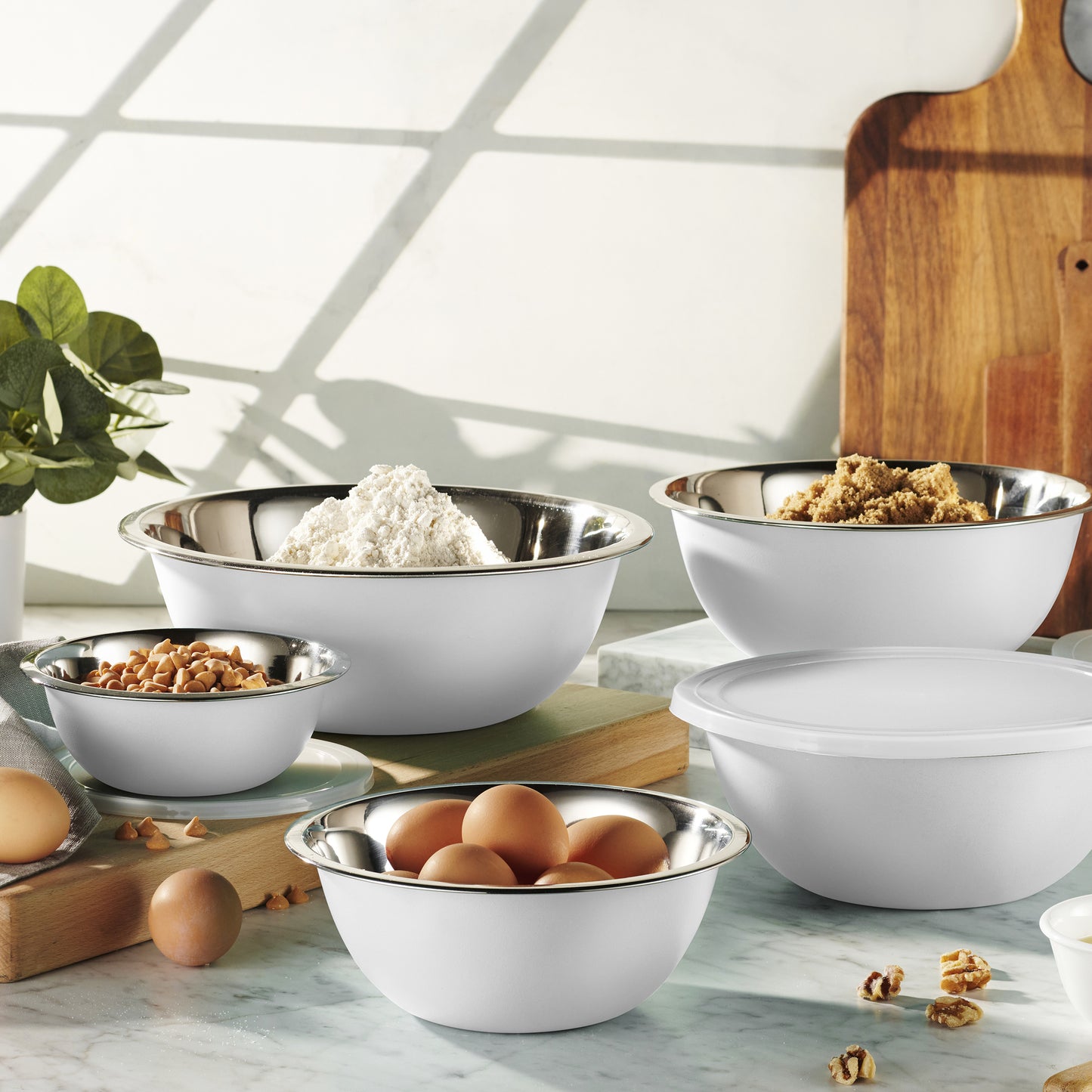 Stainless Steel Mixing Bowls With Lids Set, White