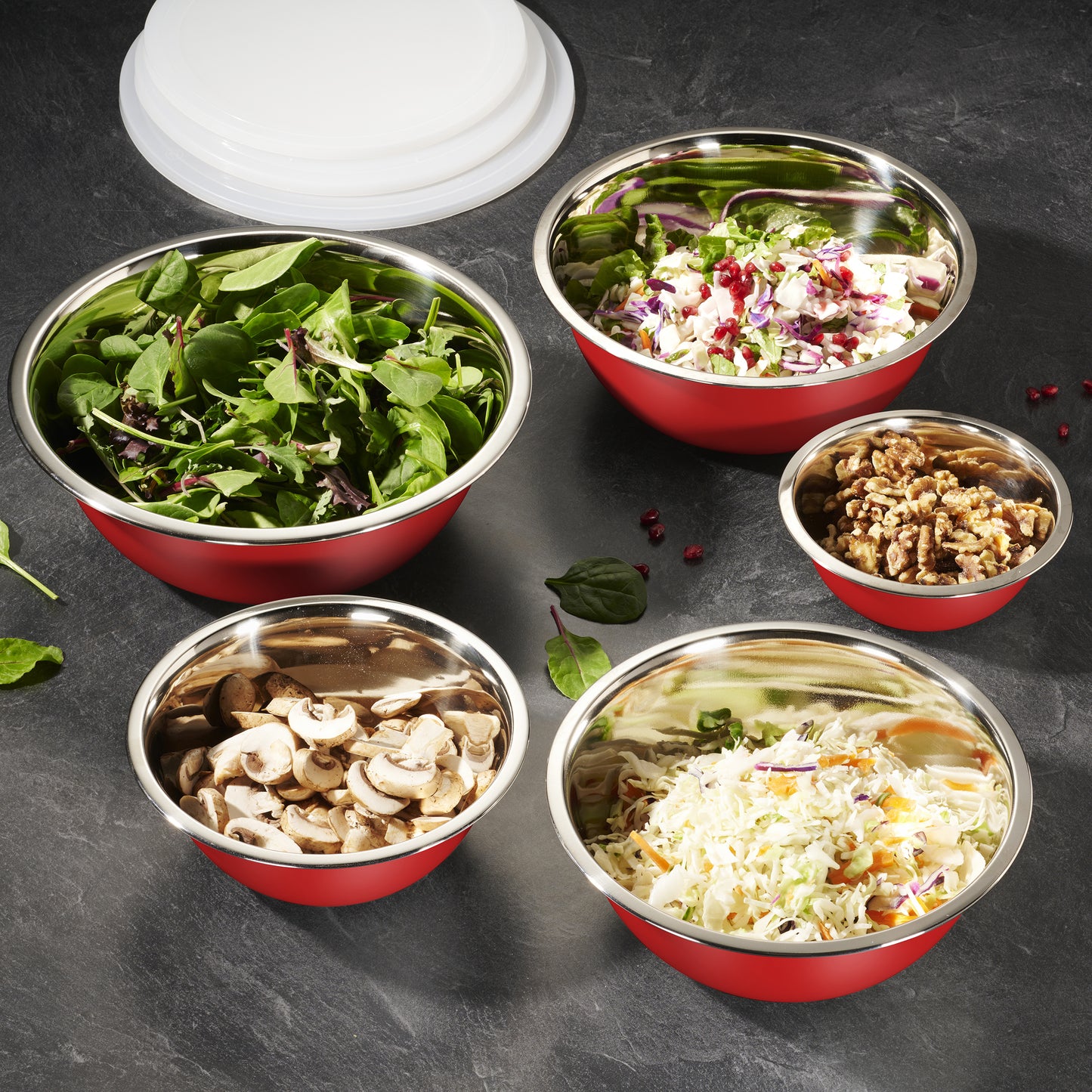 Stainless Steel Mixing Bowls With Lids Set, Red