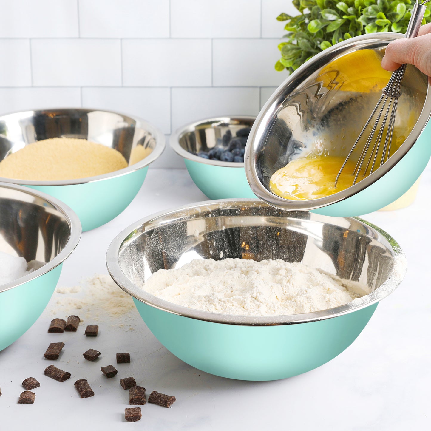 Stainless Steel Mixing Bowls Set - Blue