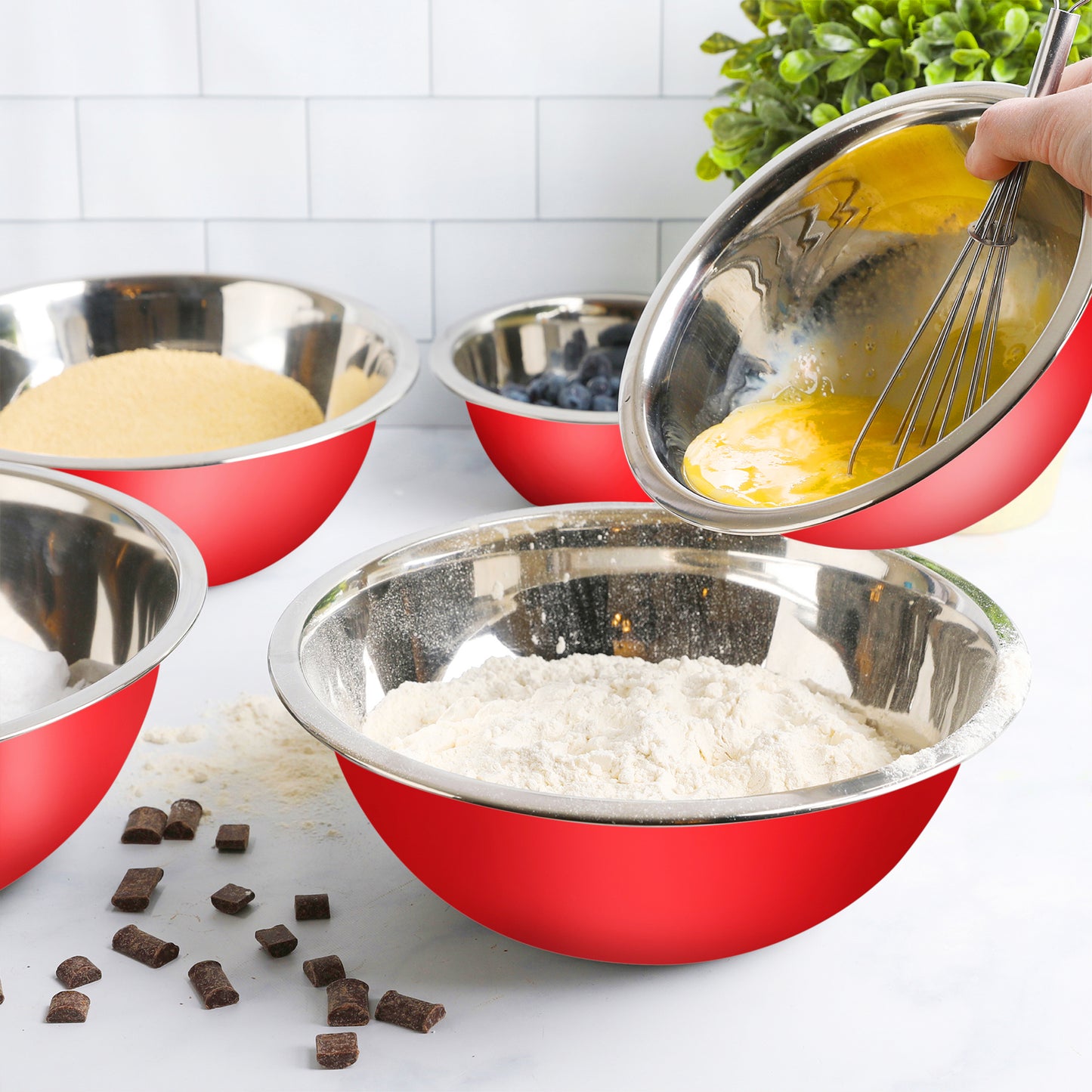 Stainless Steel Mixing Bowls Set - Red