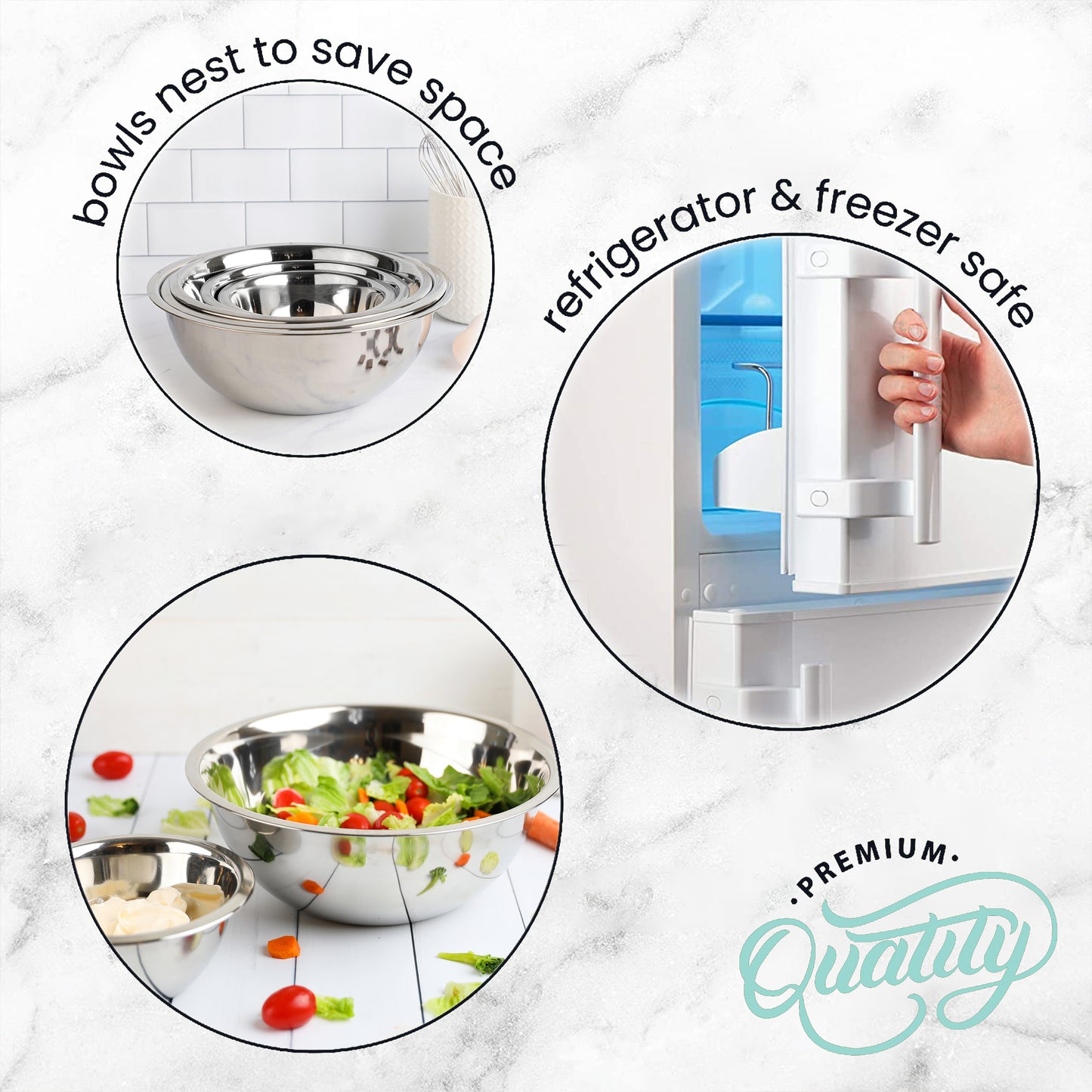 Heavy Duty Meal Prep Stainless Steel Mixing Bowls Set